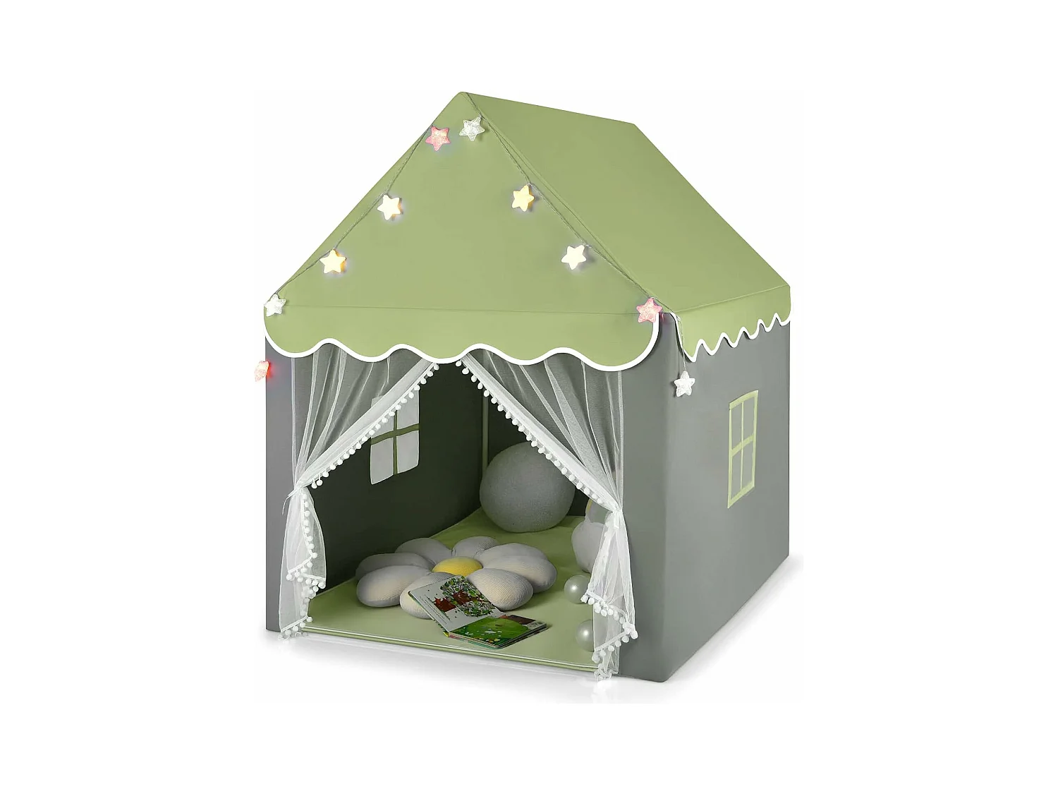 Tente de Jeux pour Enfants, Cabane Enfant avec Tapis Lavable, 105 x 121 x 136 cm Vert