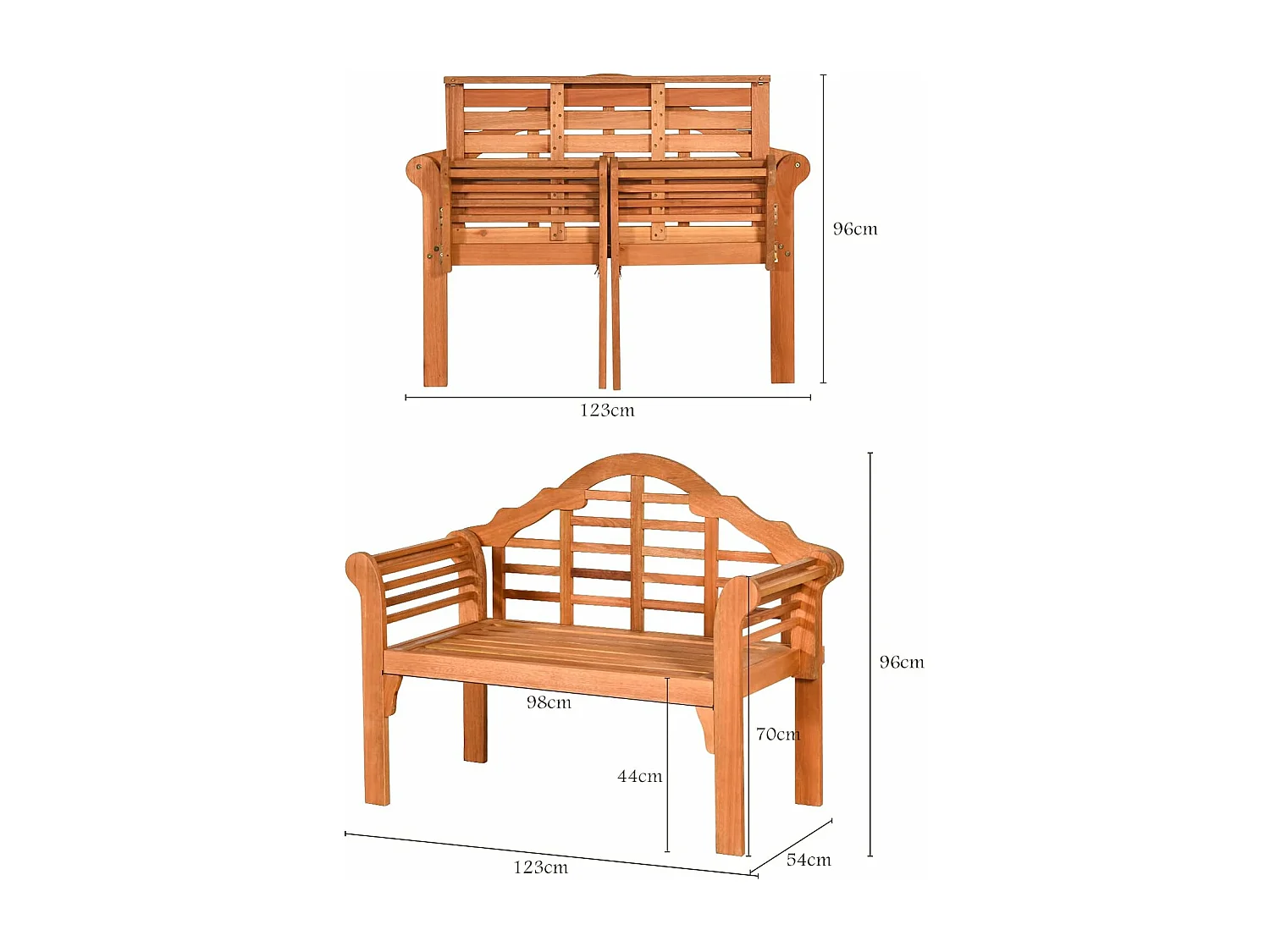 Banc de Jardin Pliable en Bois en Eucalyptus avec Dossier Haut,123 x 54 x 96cm