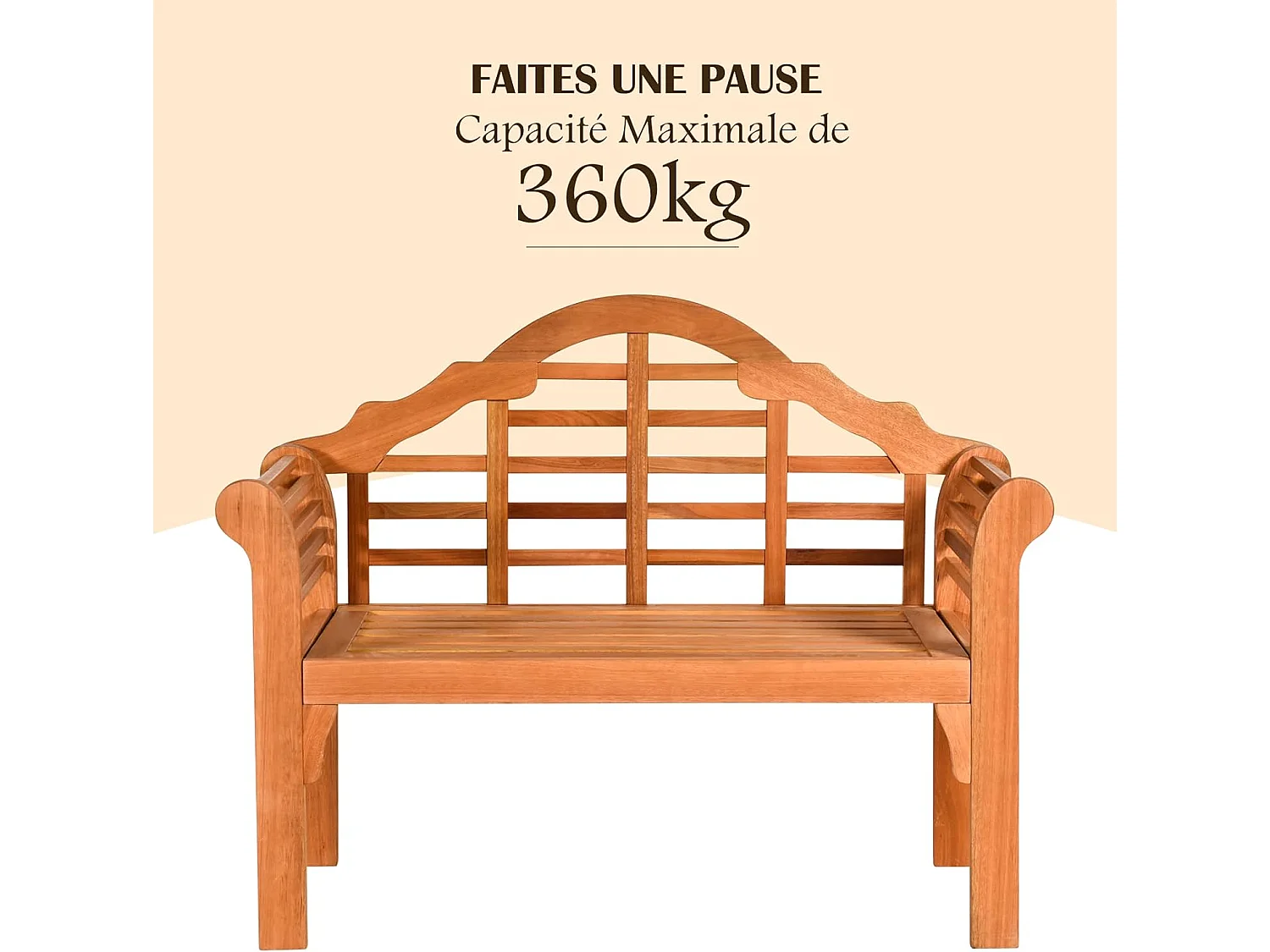 Banc de Jardin Pliable en Bois en Eucalyptus avec Dossier Haut,123 x 54 x 96cm
