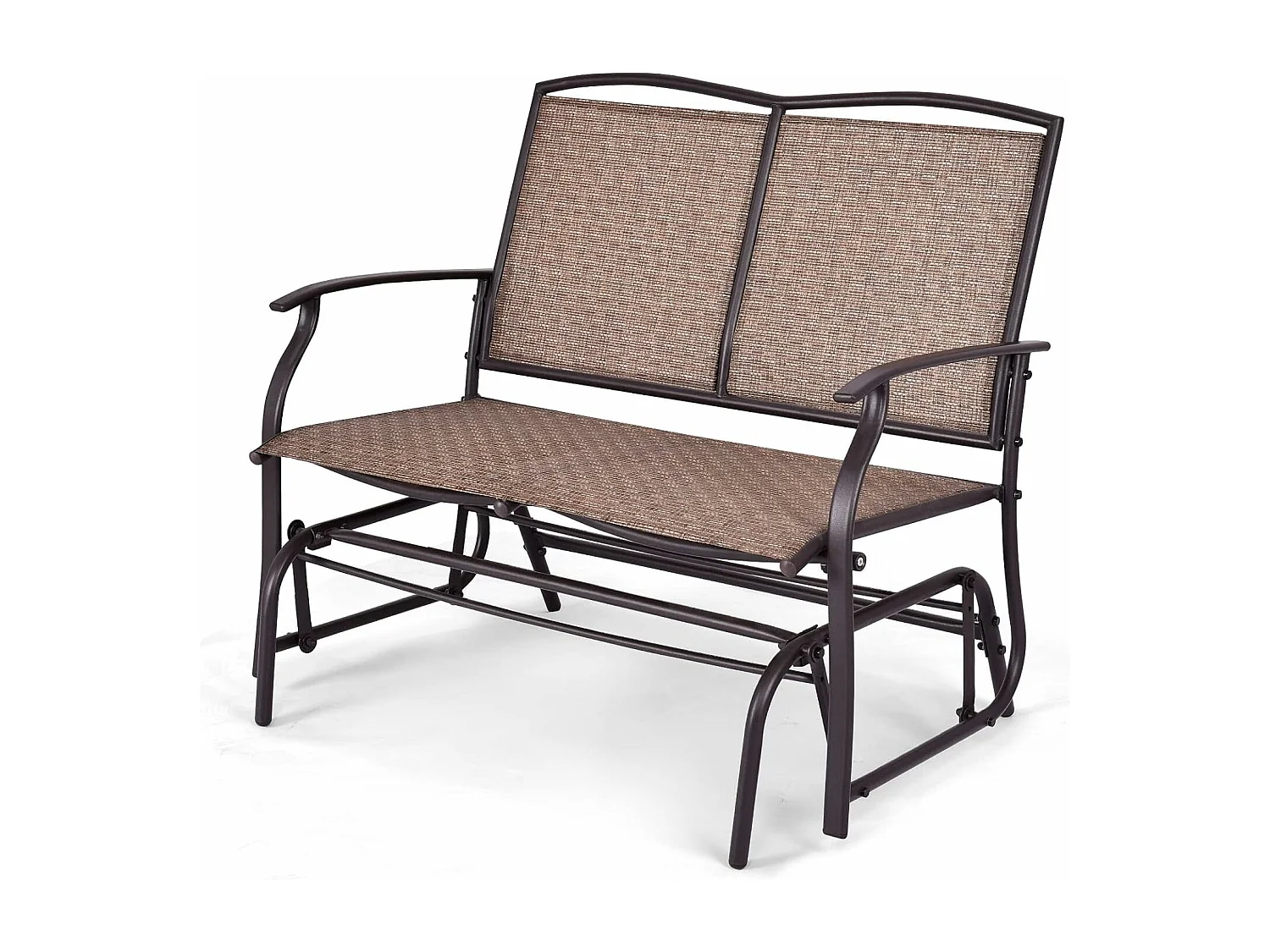 Banc à Bascule de Jardin 2 Places Charge 180kg, Chaise/Fauteuil à Bascule d'Extérieur avec Coussinets Antidérapants, Marron