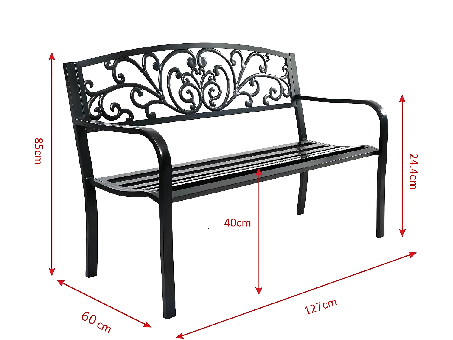 Banc de Jardin 2 Places en Métal 127 x 60 x 85 cm Style Classique Charge max : 280 KG Banquette de Jardin