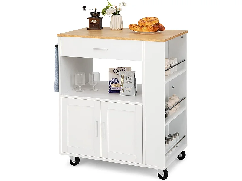 Desserte de Cuisine sur roulettes (2 Verrouillables), 82x50x92cm, Blanc