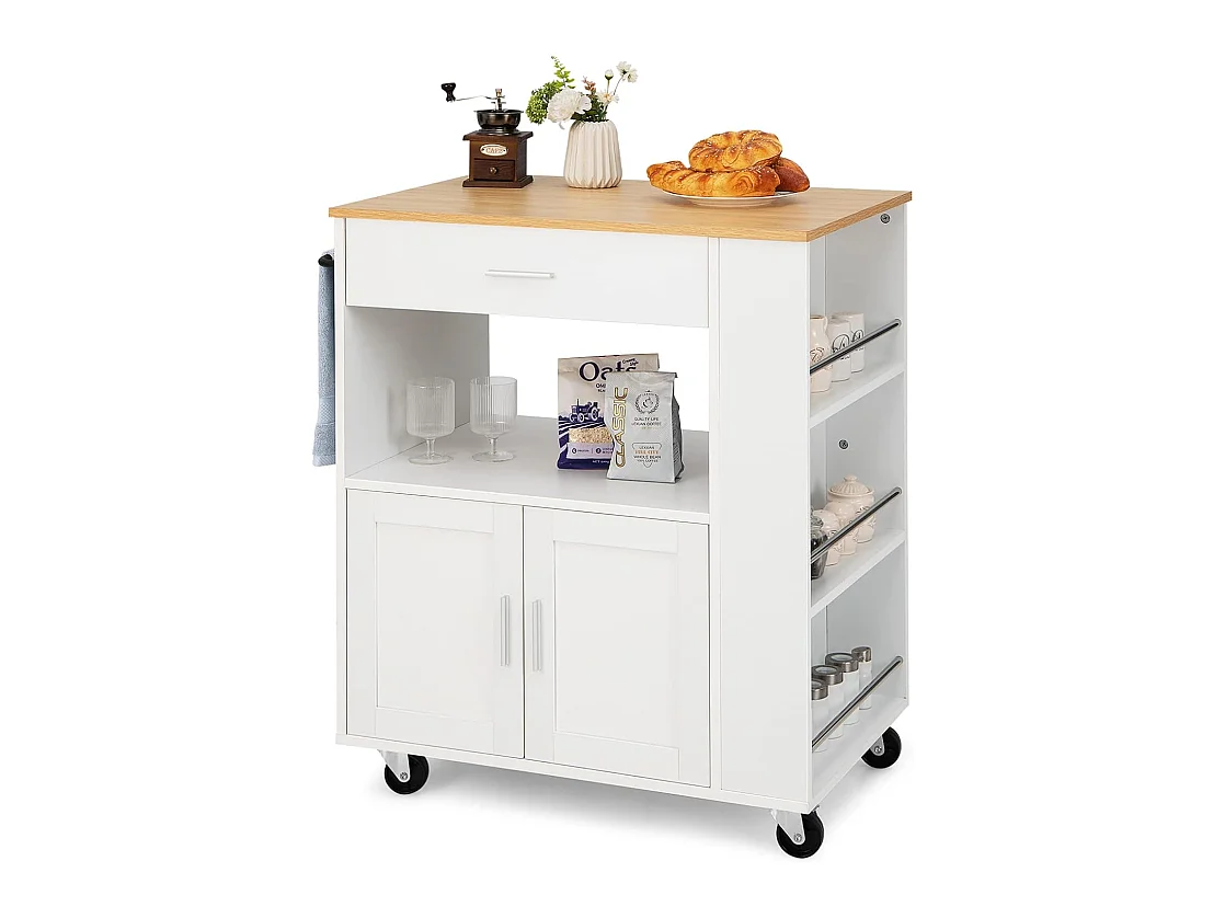 Desserte de Cuisine sur roulettes (2 Verrouillables), 82x50x92cm, Blanc