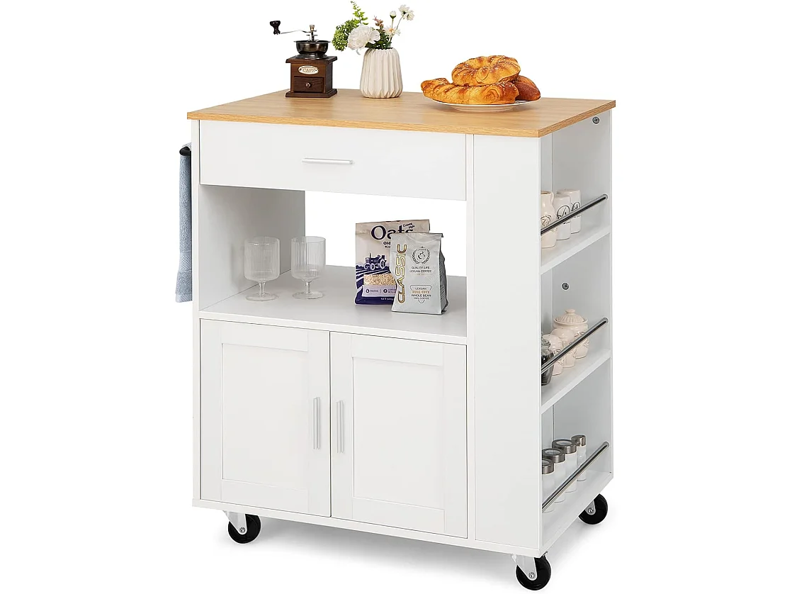 Desserte de Cuisine sur roulettes (2 Verrouillables), 82x50x92cm, Blanc