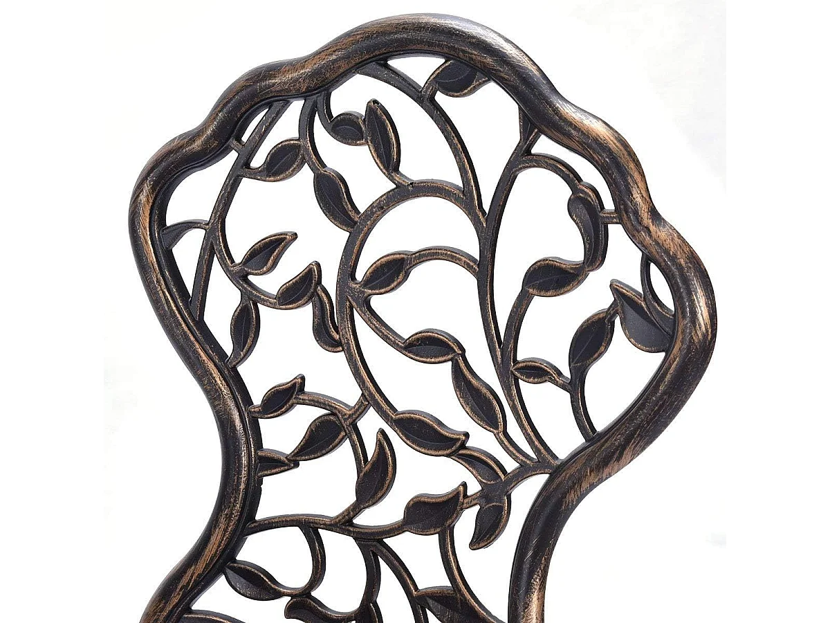 Salon de Jardin 3Pcs en Fonte Aluminium, Ensemble 2 Chaises et 1 Table Ronde Style Rétro avec Motif Feuille pour Balcon, Terasse, Jardin (Brun)