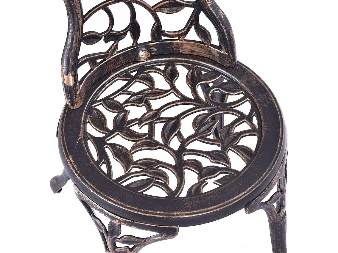 Salon de Jardin 3Pcs en Fonte Aluminium, Ensemble 2 Chaises et 1 Table Ronde Style Rétro avec Motif Feuille pour Balcon, Terasse, Jardin (Brun)