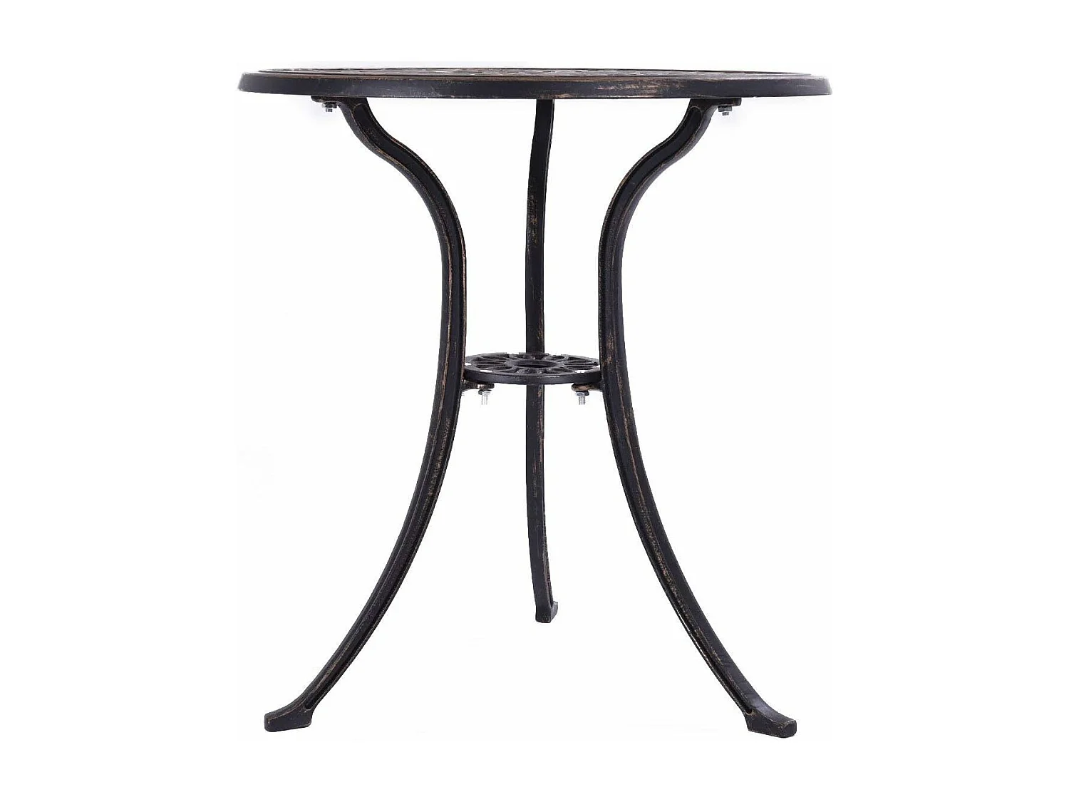 Salon de Jardin 3Pcs en Fonte Aluminium, Ensemble 2 Chaises et 1 Table Ronde Style Rétro avec Motif Feuille pour Balcon, Terasse, Jardin (Brun)