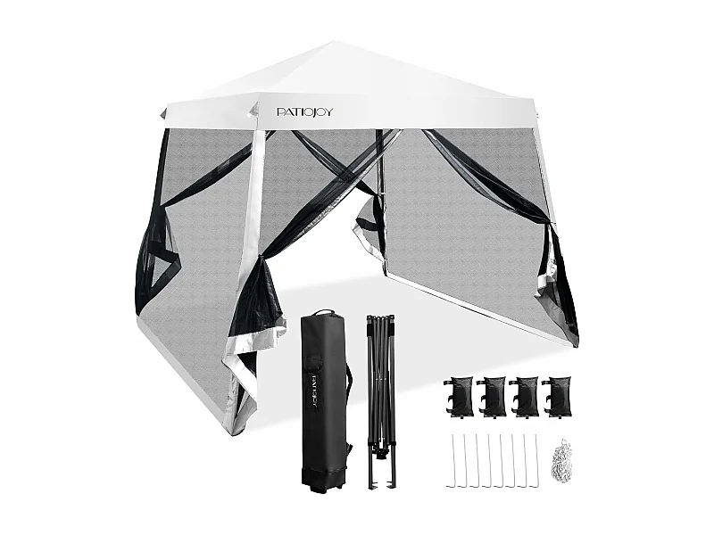 Tonnelle Pliante 3 M x 3 M Imperméable Protection UV/Tente Réglable en Hauteur avec Parois en Maille Sac de Transport pour Patio, Camping (Blanc)