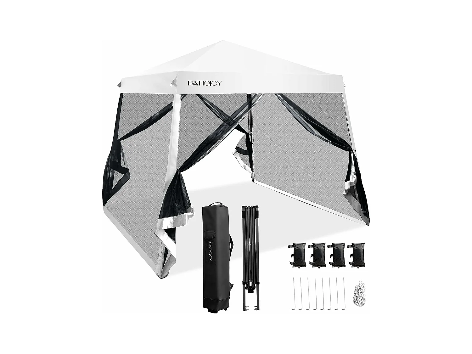 3M x 3M opvouwbare paviljoen, waterdichte uv-bescherming, in hoogte verstelbare tent met gaaswanden en draagtas voor terras en camping (wit)