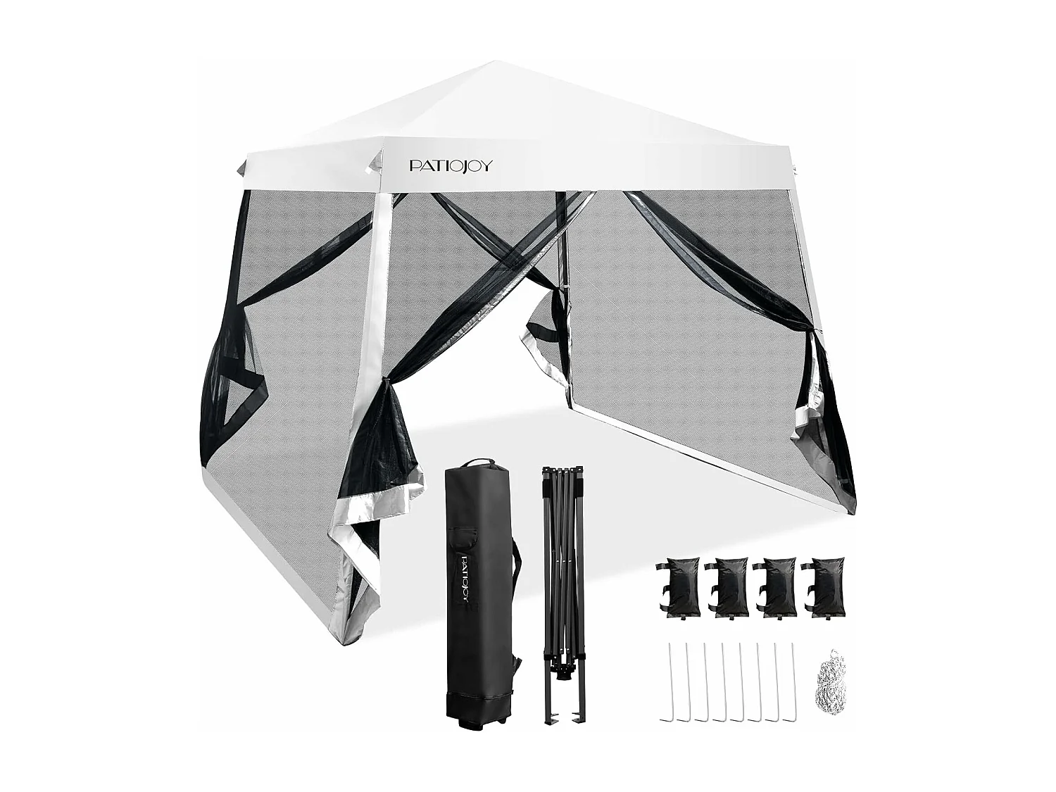 3M x 3M opvouwbare paviljoen, waterdichte uv-bescherming, in hoogte verstelbare tent met gaaswanden en draagtas voor terras en camping (wit)