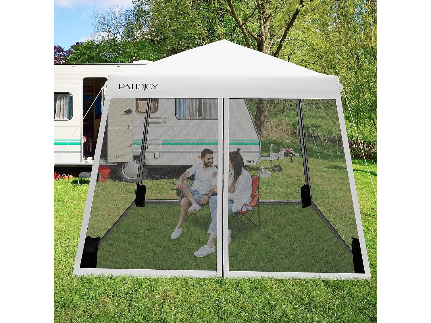 3M x 3M opvouwbare paviljoen, waterdichte uv-bescherming, in hoogte verstelbare tent met gaaswanden en draagtas voor terras en camping (wit)