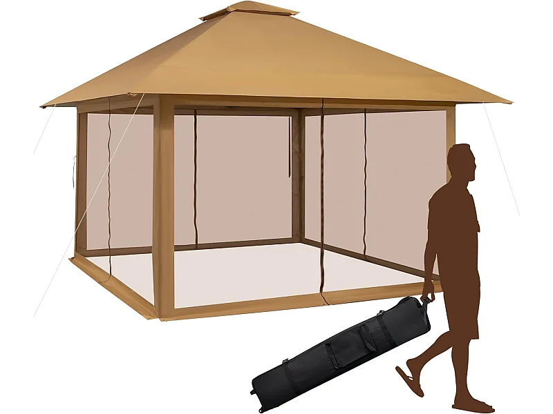 Tonnelle de Jardin Pliante 4 x 4M Pop-up avec Parois Latérales en Maille à Fermeture Éclair