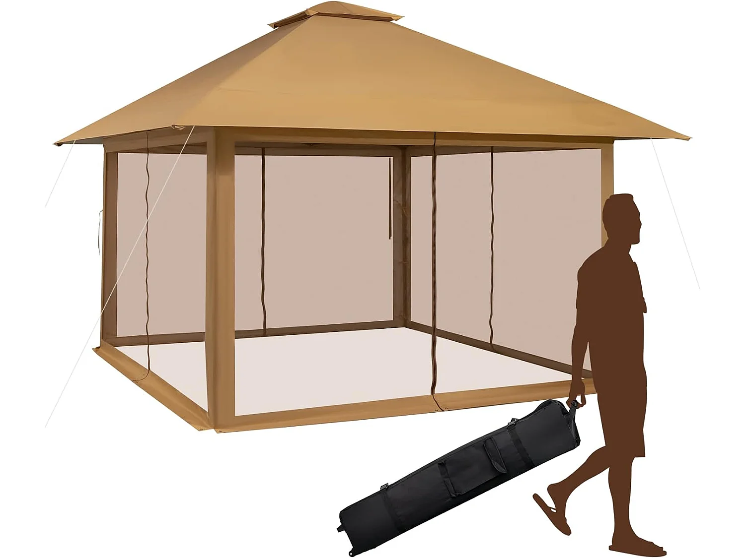 Tonnelle de Jardin Pliante 4 x 4M Pop-up avec Parois Latérales en Maille à Fermeture Éclair