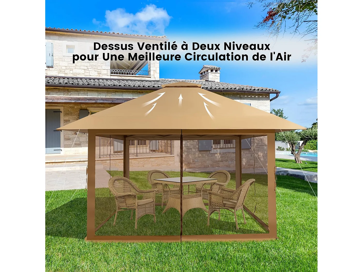 Tonnelle de Jardin Pliante 4 x 4M Pop-up avec Parois Latérales en Maille à Fermeture Éclair