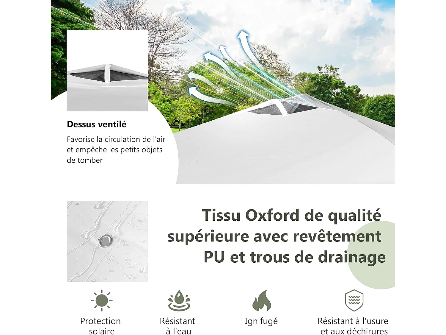 Tonnelle pop-up 3x3 m avec Paroi Latérale, Pavillon de Jardin Pliable avec Barres Transversales Suspendues, Bandes bannières et Sac à Roulettes, Protection UV 50+ (Blanc)