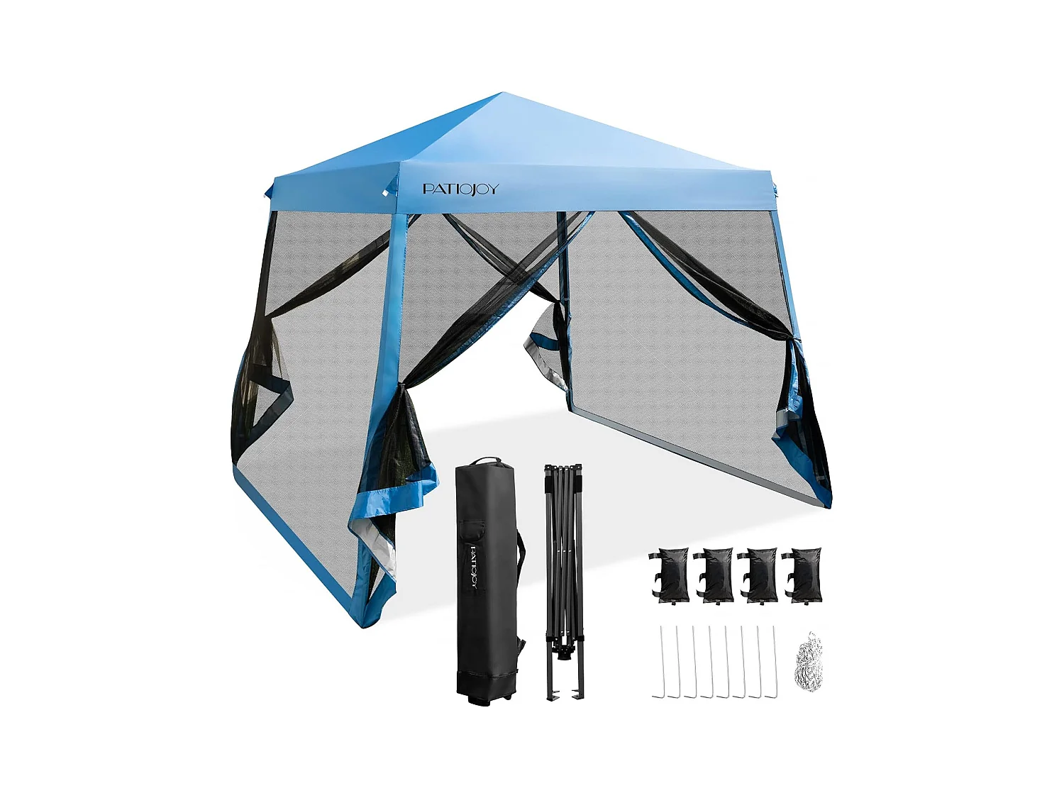 Tonnelle Pliante 3 M x 3 M Imperméable Protection UV/Tente Réglable en Hauteur avec Parois en Maille Sac de Transport pour Patio, Camping (Bleu)