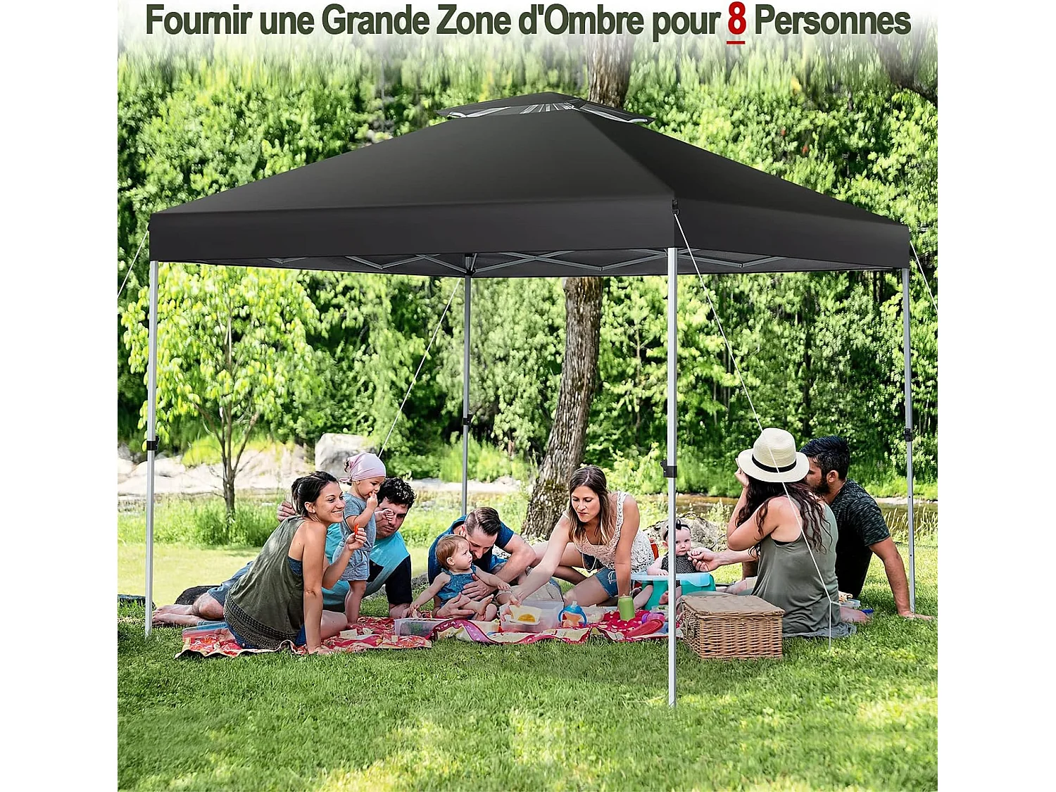 Tonnelle de Jardin Instantanée 305x305cm Toit Double Ventilé, Tente de Jardin Anti-UV Imperméable à 3 Hauteurs