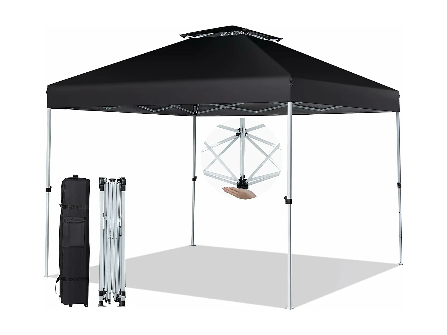 Tonnelle de Jardin Instantanée 305x305cm Toit Double Ventilé, Tente de Jardin Anti-UV Imperméable à 3 Hauteurs