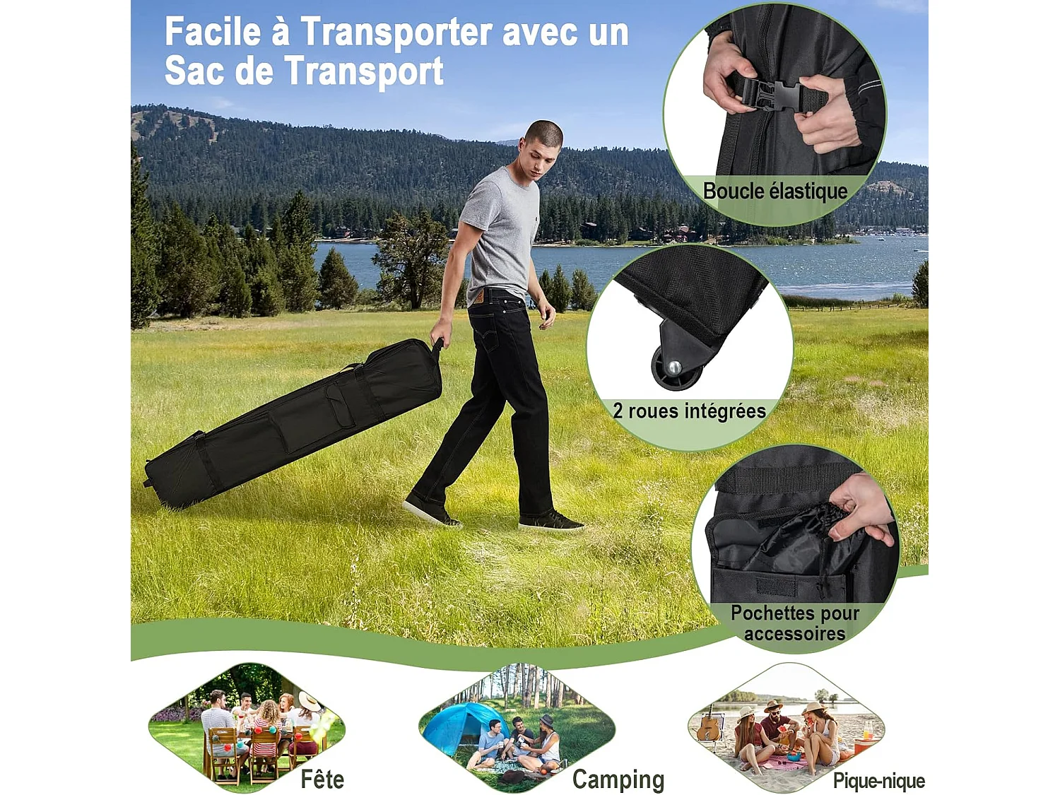 Tonnelle de Jardin Instantanée 305x305cm Toit Double Ventilé, Tente de Jardin Anti-UV Imperméable à 3 Hauteurs