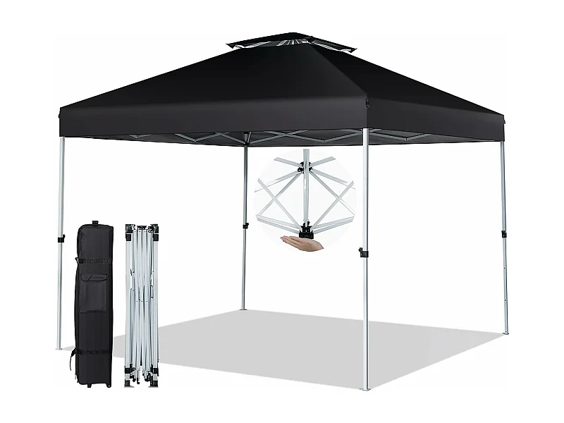 Tonnelle de Jardin Instantanée 305x305cm Toit Double Ventilé, Tente de Jardin Anti-UV Imperméable à 3 Hauteurs