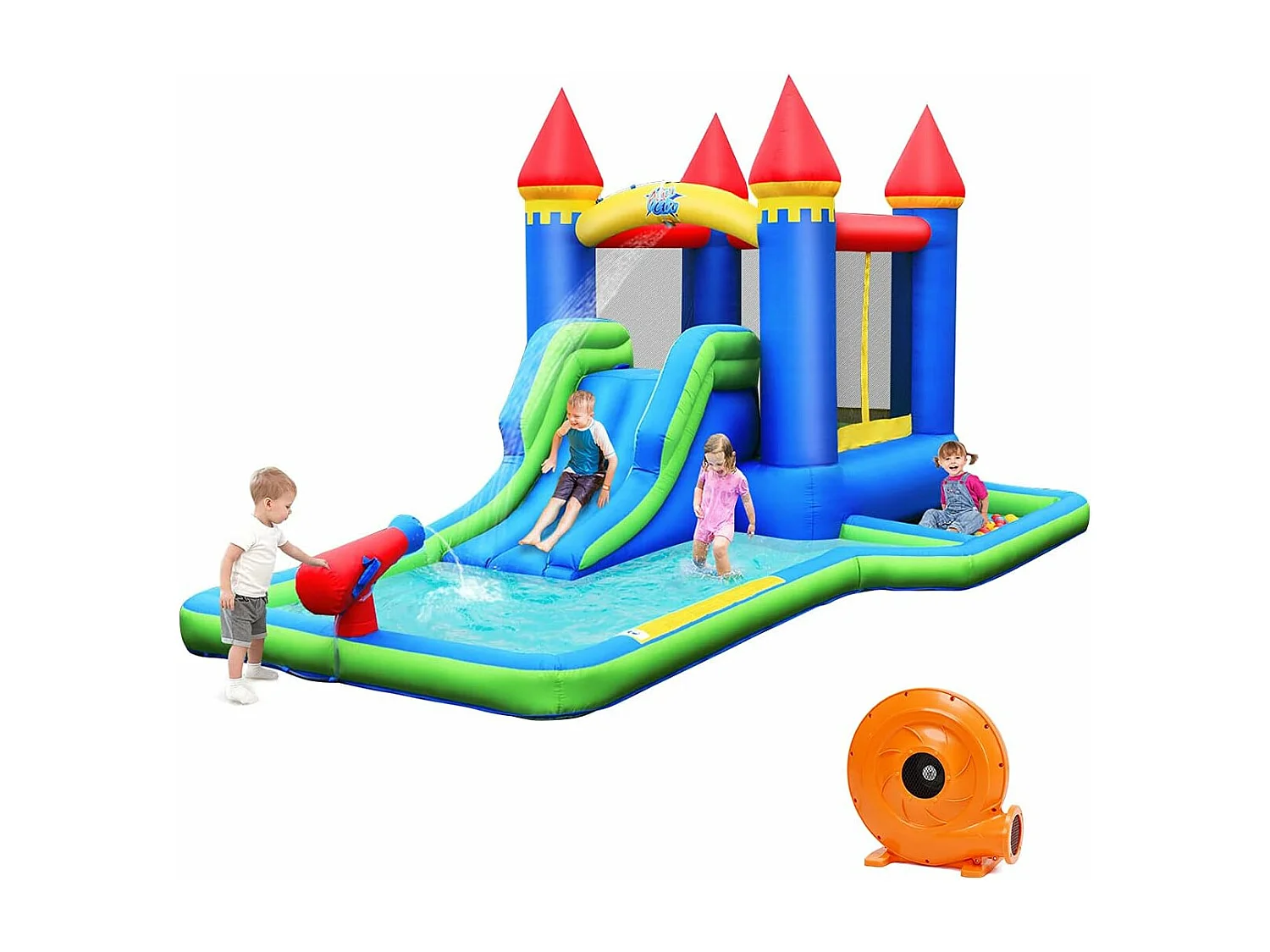Château Gonflable pour Enfants 6-en-1 avec Souffleur 450W Toboggan Pataugeoire Balles à Piscine Sac et Kit de Réparation