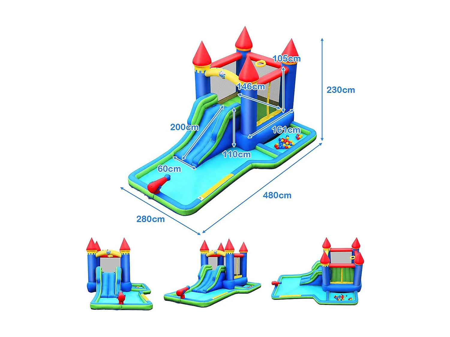 Château Gonflable pour Enfants 6-en-1 avec Souffleur 450W Toboggan Pataugeoire Balles à Piscine Sac et Kit de Réparation