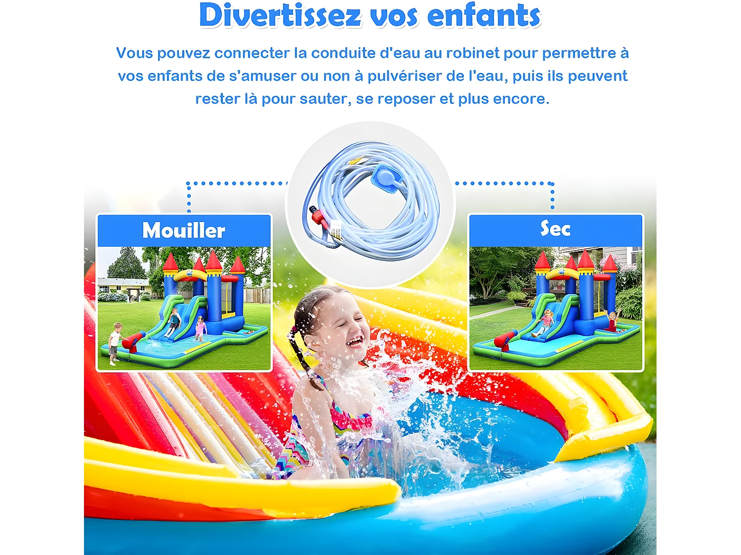 Château Gonflable pour Enfants 6-en-1 avec Souffleur 450W Toboggan Pataugeoire Balles à Piscine Sac et Kit de Réparation