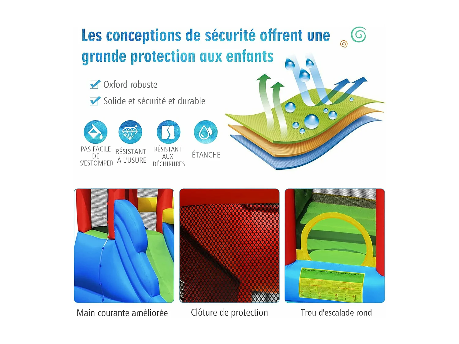 Château Gonflable 7 en 1 avec Souffleur 450W Toboggan Aquatique Aire de Saut Mur d'Escalade Kit de Réparation Tissu et velours Oxford