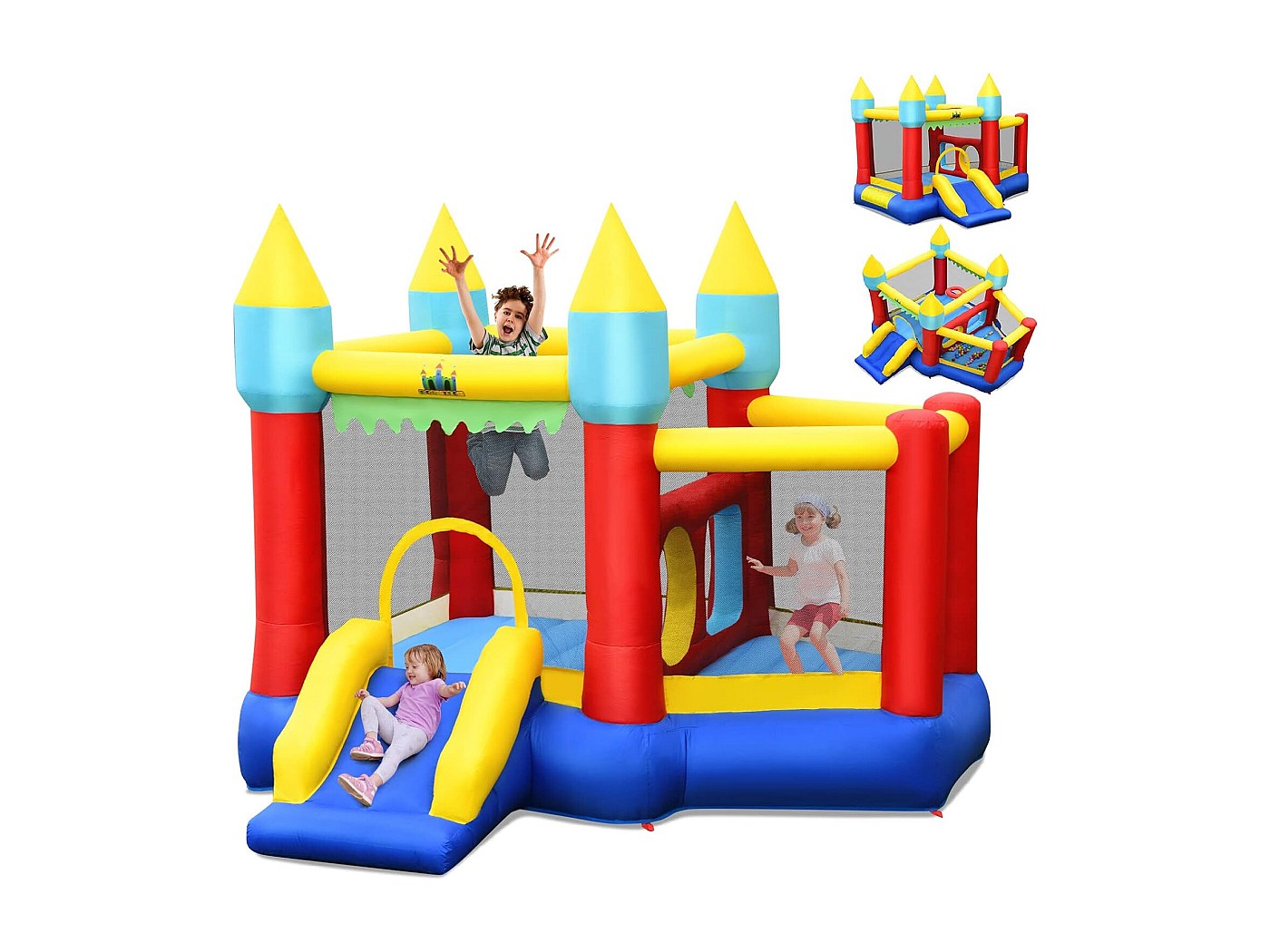 Château Gonflable Géant Pour Enfants 3-10 Ans – 4x3,35x2,30 M Avec Piscine, Toboggan Et Panier De Basket – DREAMADE