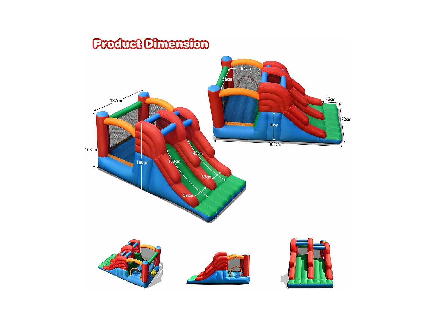 Aire de Jeux Gonflable Enfants avec Double Toboggan Mur d'Escalade et Trampoline Piquets Kit de Réparation sans Soufflerie