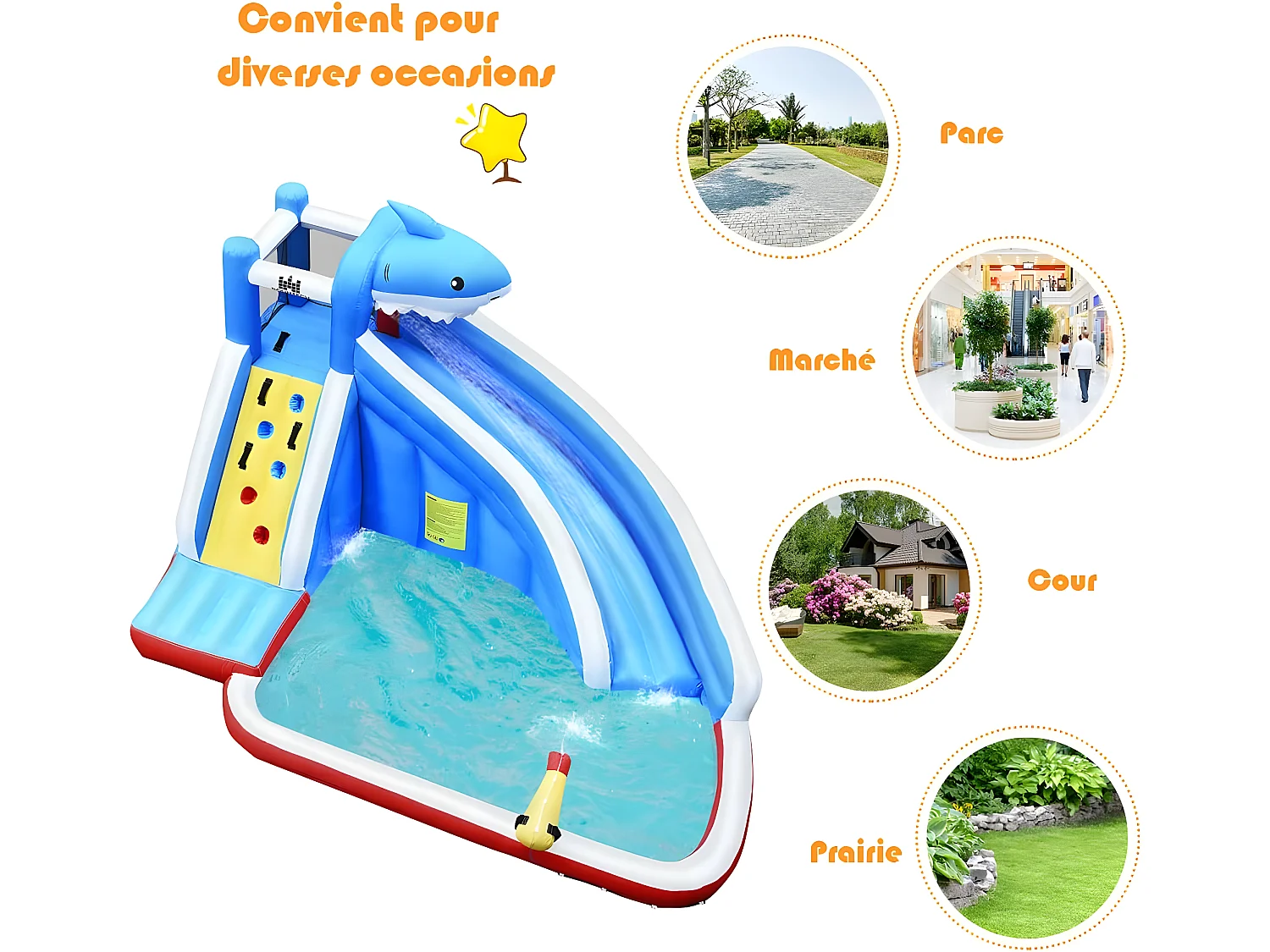 château gonflable pour 4 enfants 4-12 ans avec toboggan,mur d'escalade,piscine pour enfant