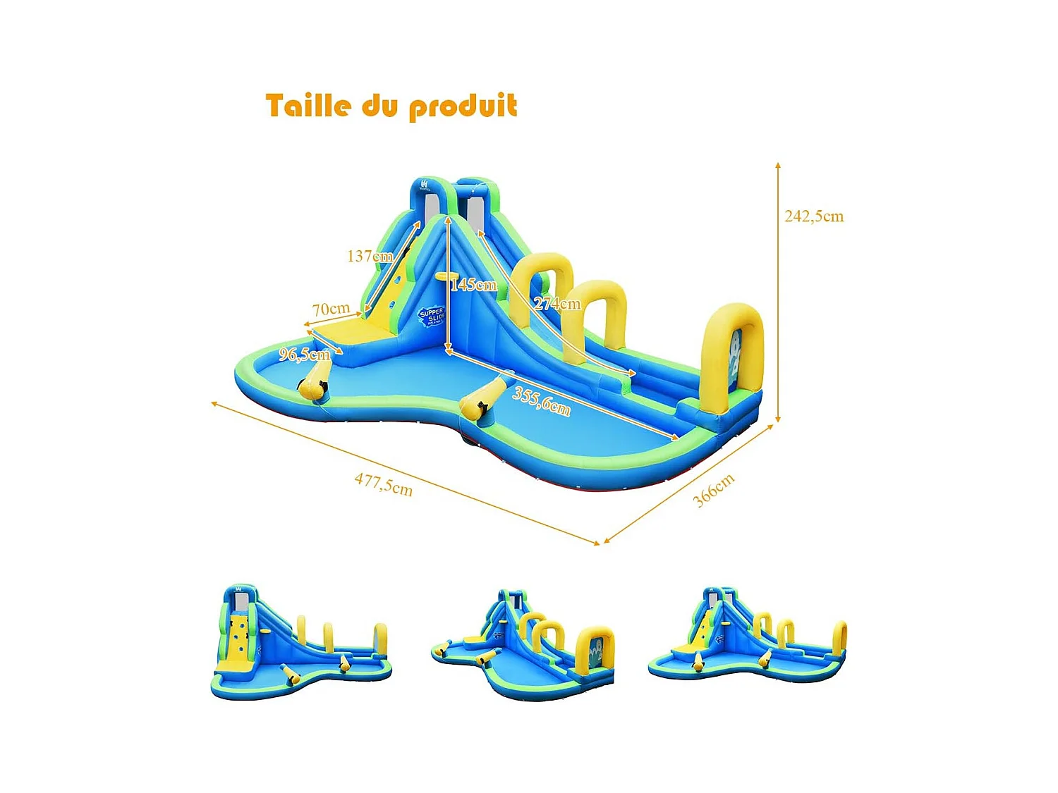 Château Gonflable avec Toboggan Aquatique/Pistolet de l'eau Fait en Plastique et vinyle-Convient pour 4 Enfants de 4 à 12 Ans-Charge Max.120 kg (avec Gonfleur)