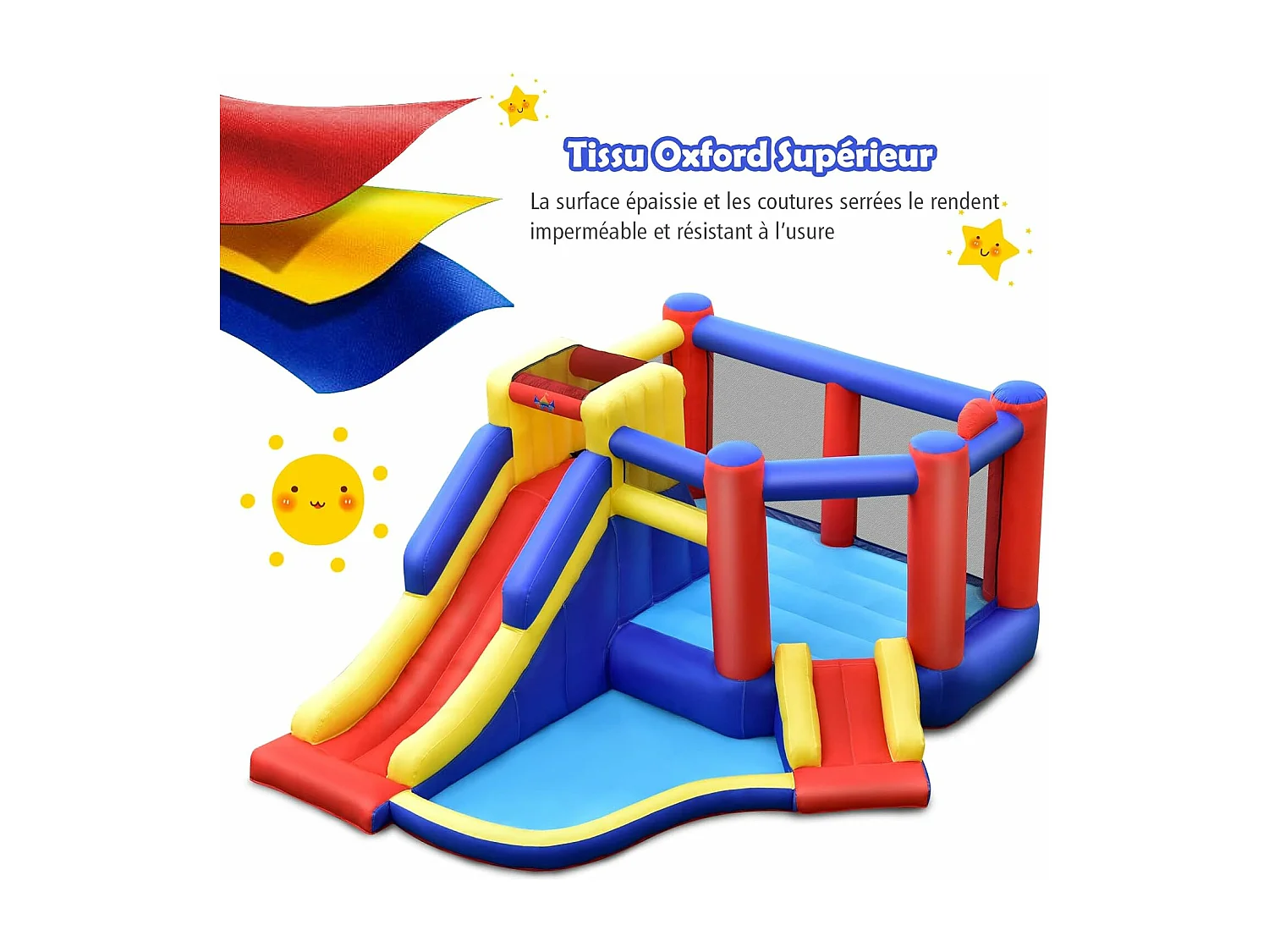 5 en 1 Château Gonflable avec 2 Toboggans & Maison de Saut, Aire de Jeux Gonflable avec Mur d'escalade & Panier de Basket & Balle Gonflable, Charge 120kg pour 3-4 Enfants de 3-10 Ans