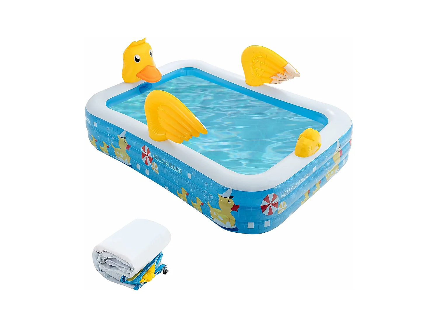 Piscine Gonflable Rectangulaire, Piscine Familiale pour Enfants et Adultes, Piscine Gonflable sur Le Thème du Canard pour Cour, Jardin, à partir de 3 Ans