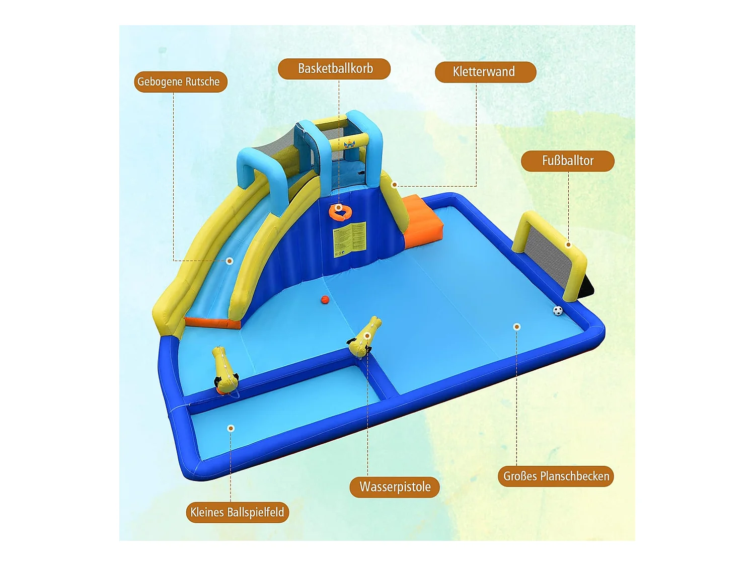 Château gonflable 6 en 1 avec escalade toboggan à jet d'eau grande piscine cadre de football