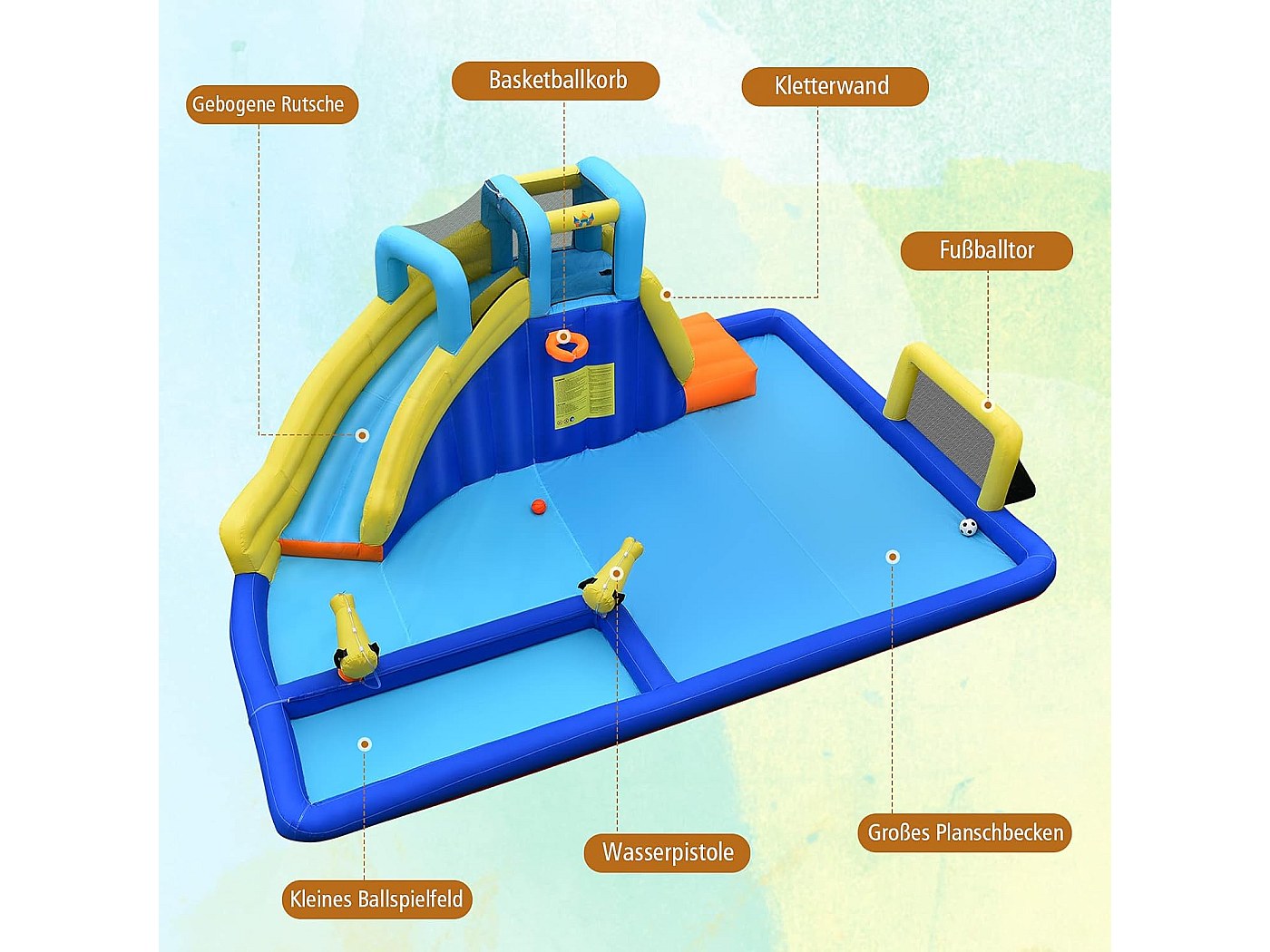 Château Aquatique Gonflable pour enfants 4m - Aire de jeux avec Escalade, Tobbogan et Piscine - Aqua Park AIRMYFUN