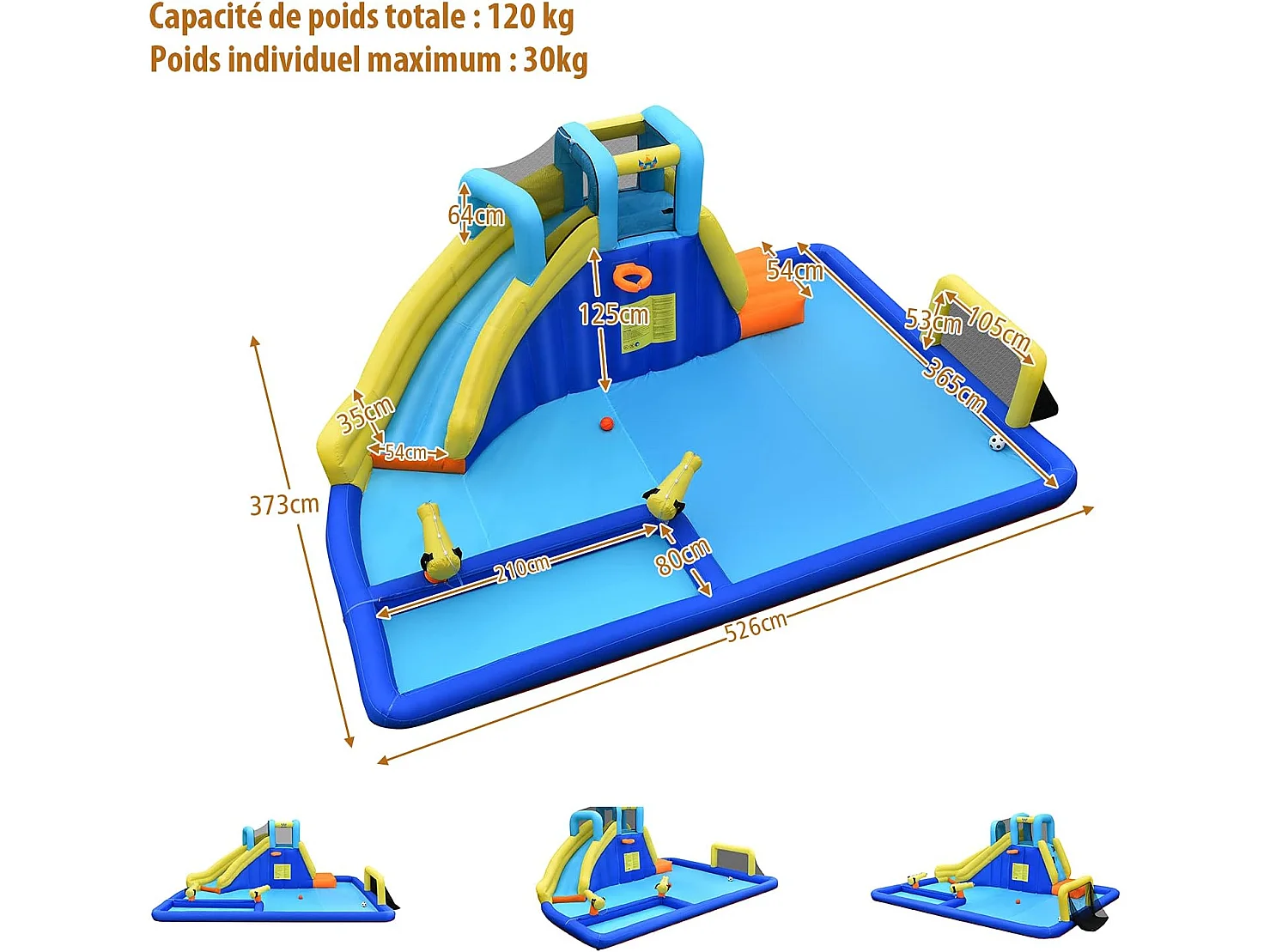Château gonflable 6 en 1 avec escalade toboggan à jet d'eau grande piscine cadre de football
