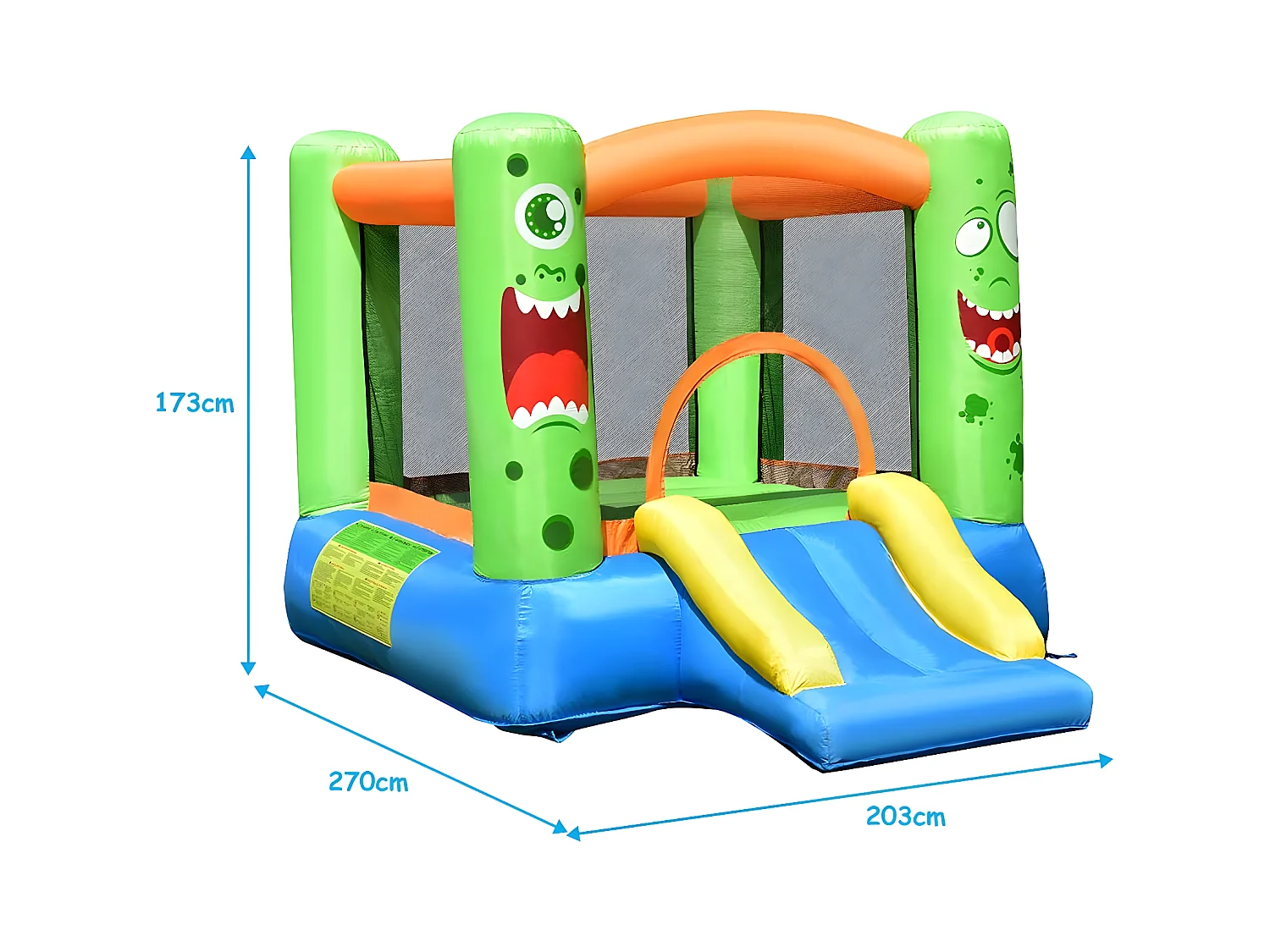 Aire de Jeux Gonflable avec Souffleur pour Enfants avec Cercle Panier de Basket-Ball Toboggan et Filet de Sécurité Kit de Réparation