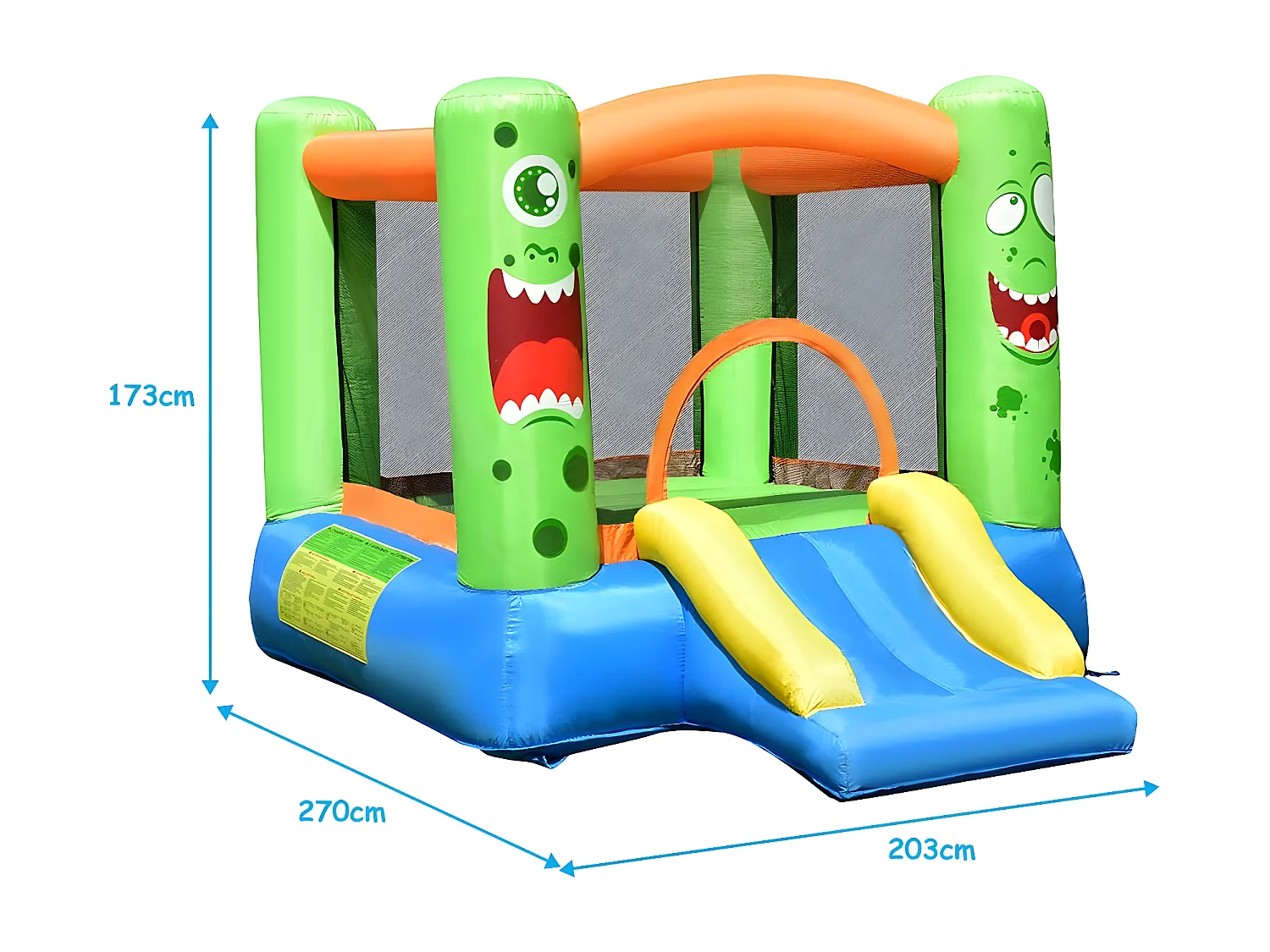 Aire de Jeux Gonflable avec Souffleur pour Enfants avec Cercle Panier de Basket-Ball Toboggan et Filet de Sécurité Kit de Réparation