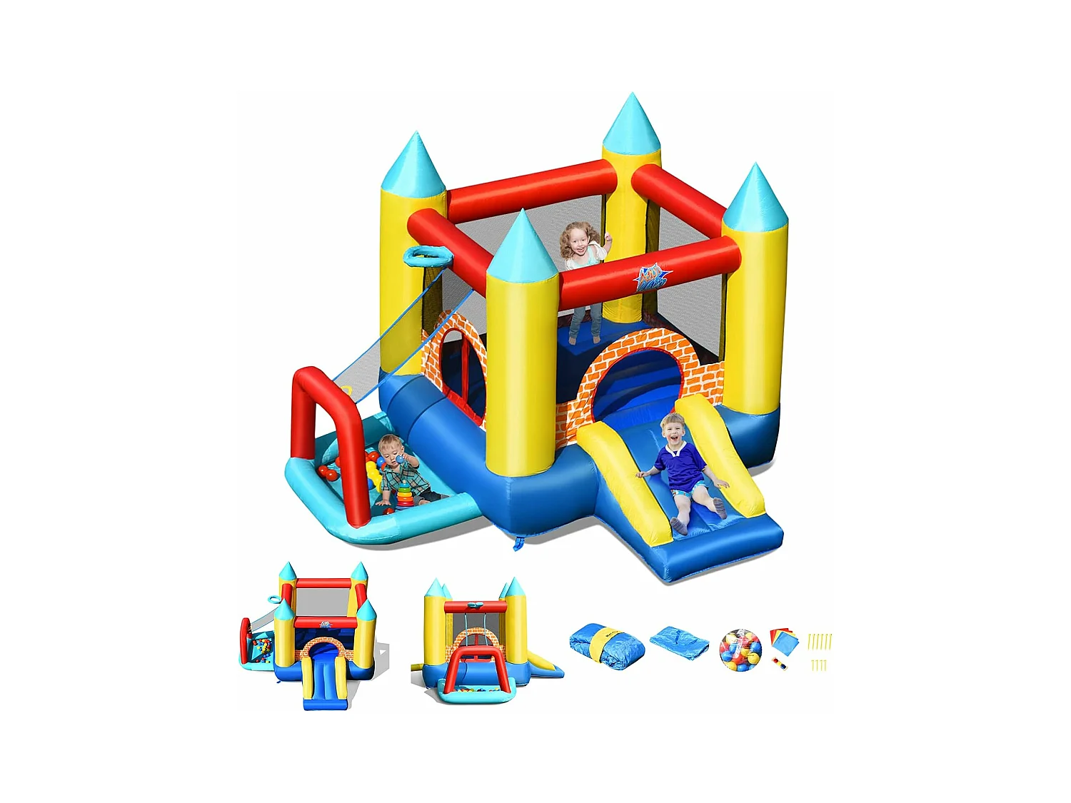 4 en 1 Château Gonflable pour Enfants avec Toboggan,30 Ballons 300x280x210CM pour 3 Enfants 3-10 Ans Capacité Max 135KG