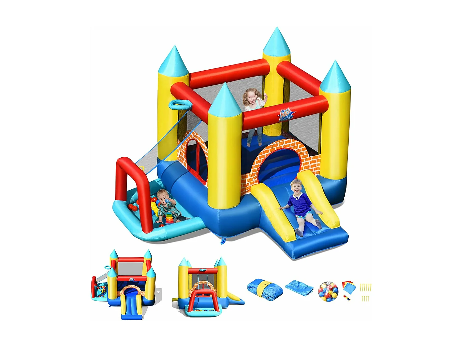4 en 1 Château Gonflable pour Enfants avec Toboggan,30 Ballons 300x280x210CM pour 3 Enfants 3-10 Ans Capacité Max 135KG