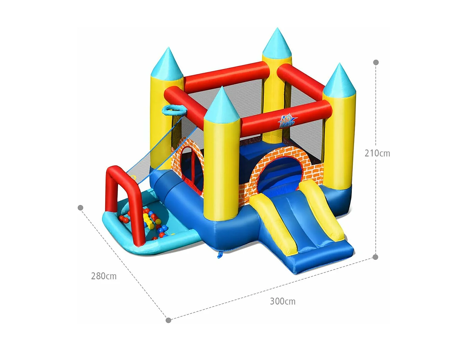 4 en 1 Château Gonflable pour Enfants avec Toboggan,30 Ballons 300x280x210CM pour 3 Enfants 3-10 Ans Capacité Max 135KG