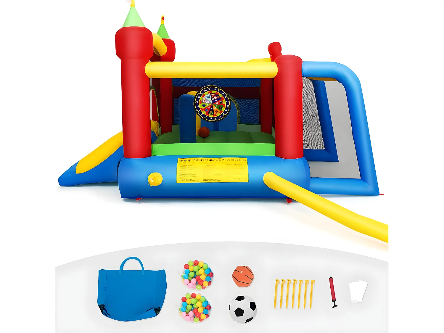 VEVOR Château Gonflable, Aire de Jeux Gonflable avec Souffleur, Deux Toboggans Aquatiques, Piscine, Grande Zone de Saut, Panier de Basket, Canon à Eau, pour 3 à 4 Enfants de 3 à 8
