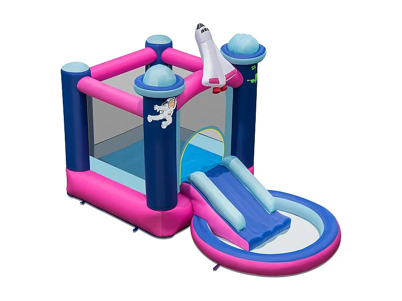 Toboggan Aquatique Gonflable Thème de l'espace avec Piscine à Eclaboussures Toboggan Portable,Sac de Transport et Piquets（sans Gonfleur）