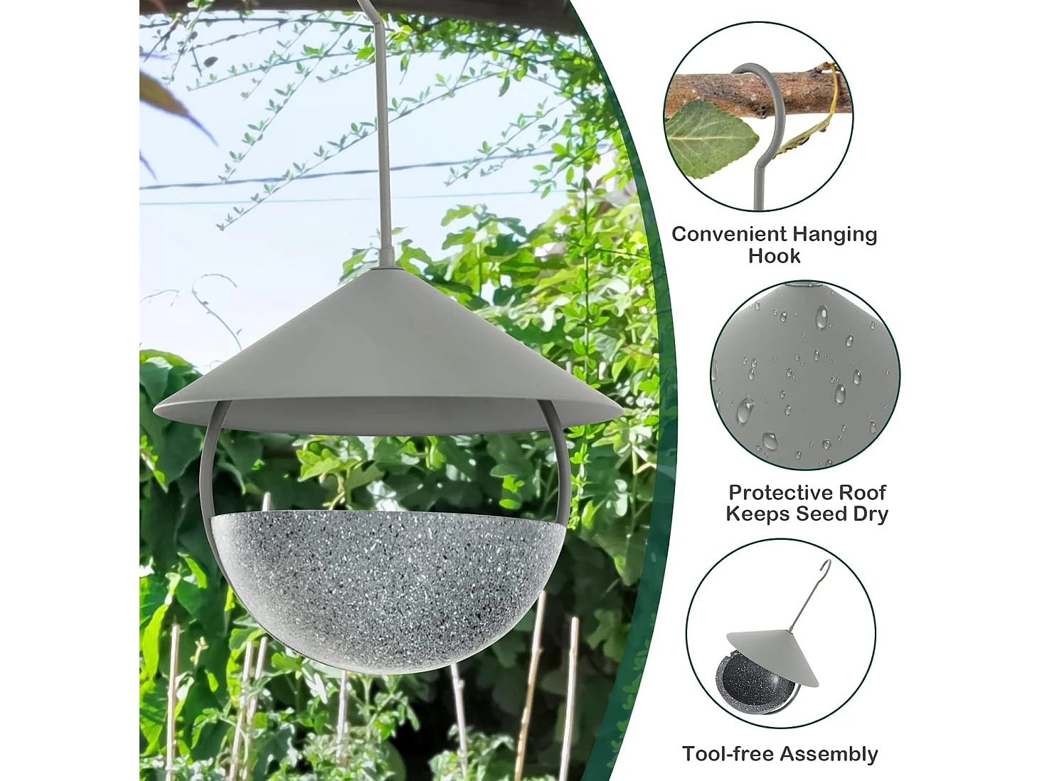 Mangeoire à Oiseaux Suspendue en Métal d'Extérieur 270ml