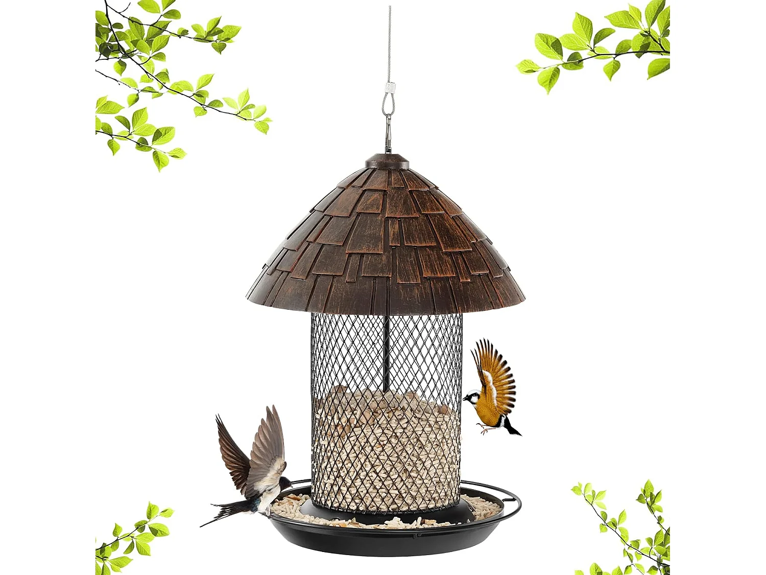 Mangeoire à Oiseaux Suspendue en Métal d'Extérieur