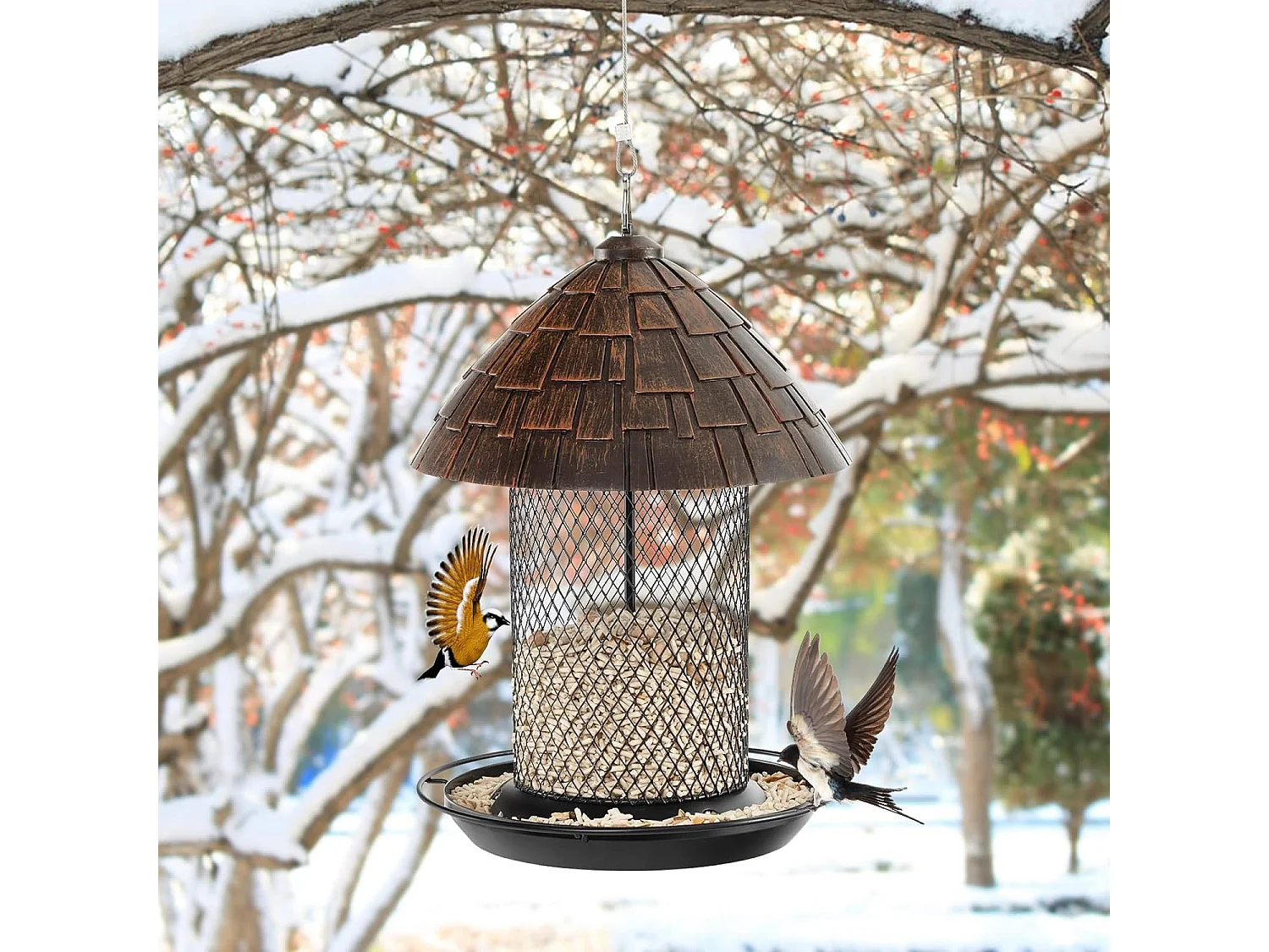 Mangeoire à Oiseaux Suspendue en Métal d'Extérieur