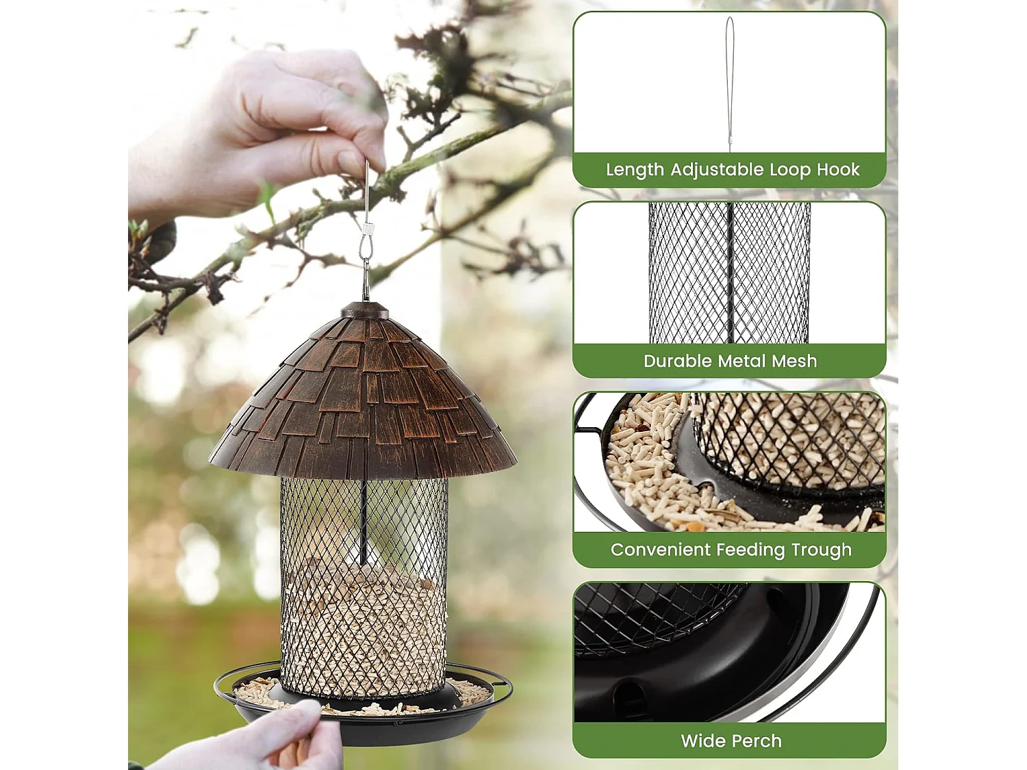Mangeoire à Oiseaux Suspendue en Métal d'Extérieur