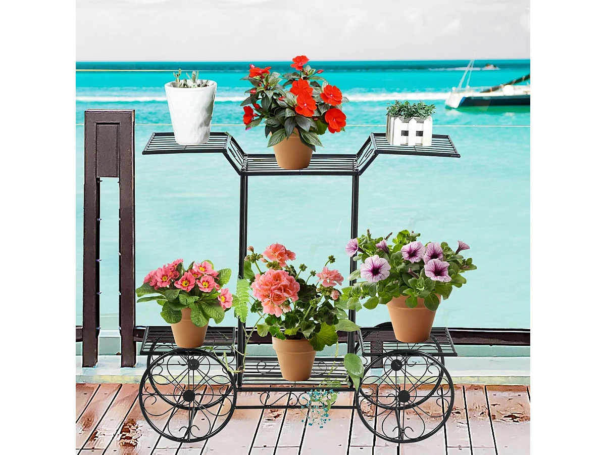 Etagère pour Plantes Support des Plante en Métal pour Jardin à 6 Niveaux 80,5 x 25 x 75CM Style Vintage（Noir)