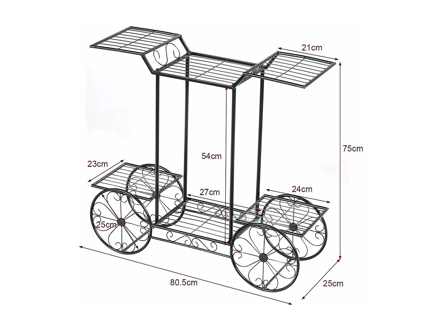 Etagère pour Plantes Support des Plante en Métal pour Jardin à 6 Niveaux 80,5 x 25 x 75CM Style Vintage（Noir)